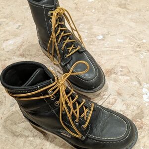 Black Leather Women's Moc Toe Boots with Gold Laces